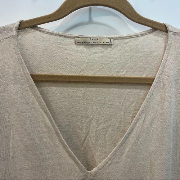 Zara Tan Beige Short Sleeve Boho Gauzy Bottom Top Size Medium Style 0264/033/711 - Picture 4 of 8